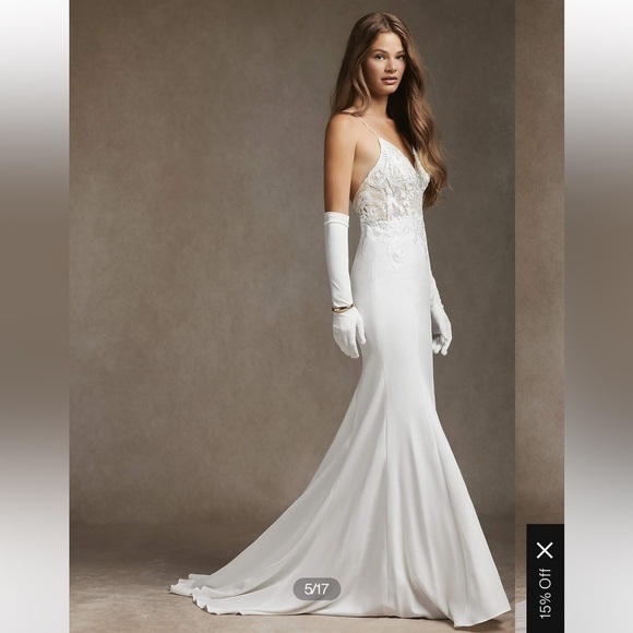 New AZAZIE SAFFRON Diamond White Champagne Mermaid Sweetheart Sequin Crepe Dress - Picture 5 of 16